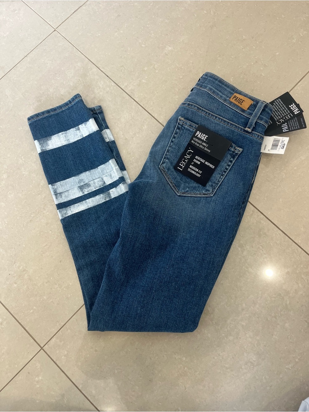 PAIGE Women’s Blue Denim Jeans with Stripe Detail